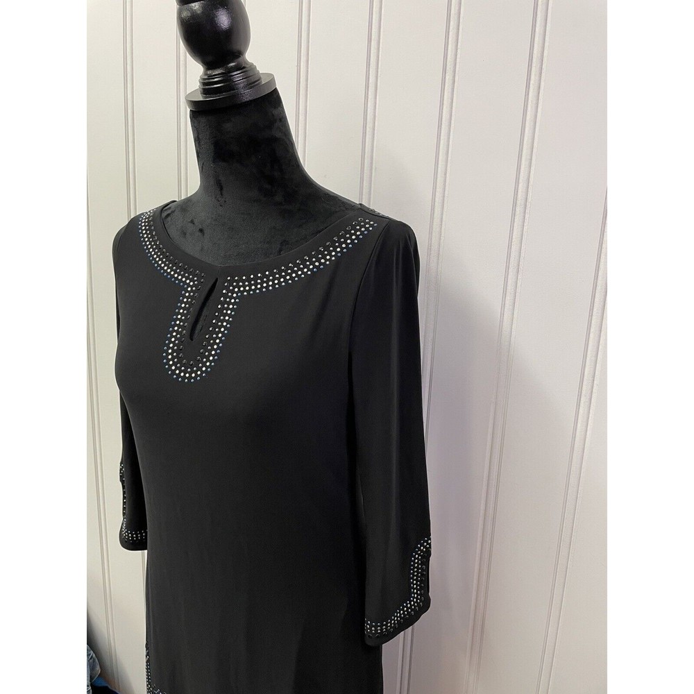 White House Black Market Black Blue Silver Rhinestones Keyhole Neck Size XS - Picture 3 of 14